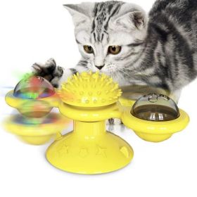 Interactive Windmill Cat Toy With LED Light Ball, Suction Cup, And Catnip Indoor Cat Exercise And Entertainment Set. (Option: Yellow)